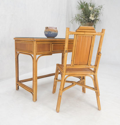 Light Amber Bamboo Glass Top One Drawer Low Profile Compact Desk w/ Chair MINT