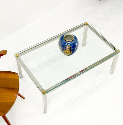 Polished Stainless Steel & Brass Glass Top Rectangle Coffee Table Mid Century