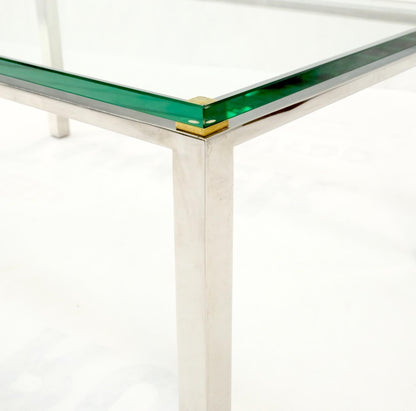 Polished Stainless Steel & Brass Glass Top Rectangle Coffee Table Mid Century