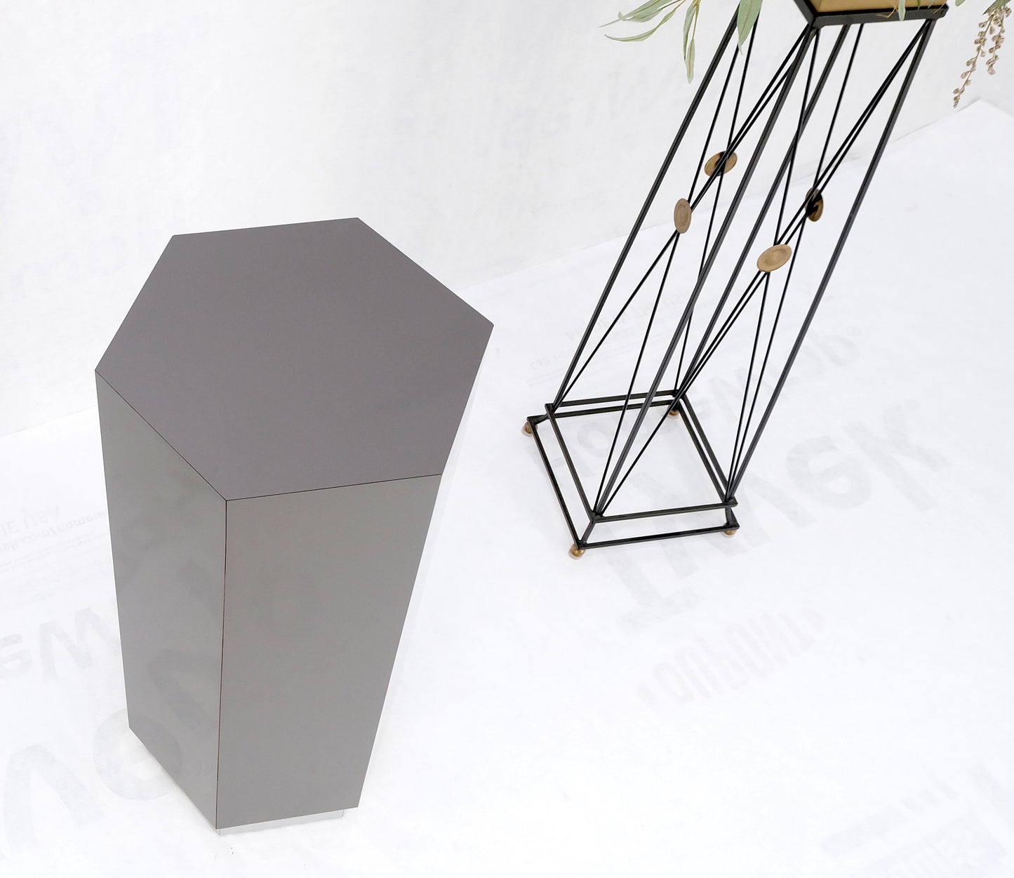 Grey Laminate Aluminum Base Hexagon Shape Mid-Century Modern Pedestal