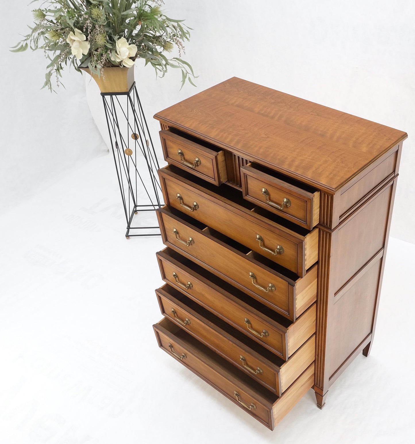 Kindel 7 Drawers Fruitwood Heavy Brass Drop Pulls High Chest Tall Dresser Mint!