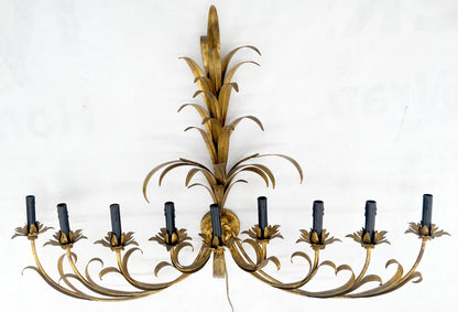 9 "Candles" Light Gilt Metal Sheaf of Leaves Motive Italian Wall Sconce MINT!