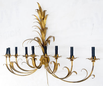 9 "Candles" Light Gilt Metal Sheaf of Leaves Motive Italian Wall Sconce MINT!