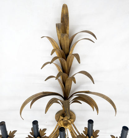 9 "Candles" Light Gilt Metal Sheaf of Leaves Motive Italian Wall Sconce MINT!