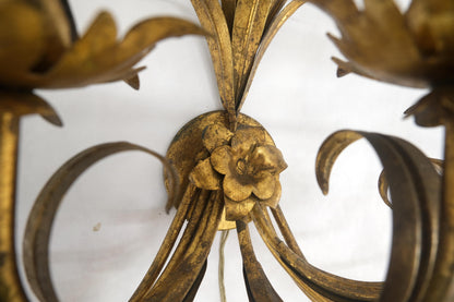 9 "Candles" Light Gilt Metal Sheaf of Leaves Motive Italian Wall Sconce MINT!