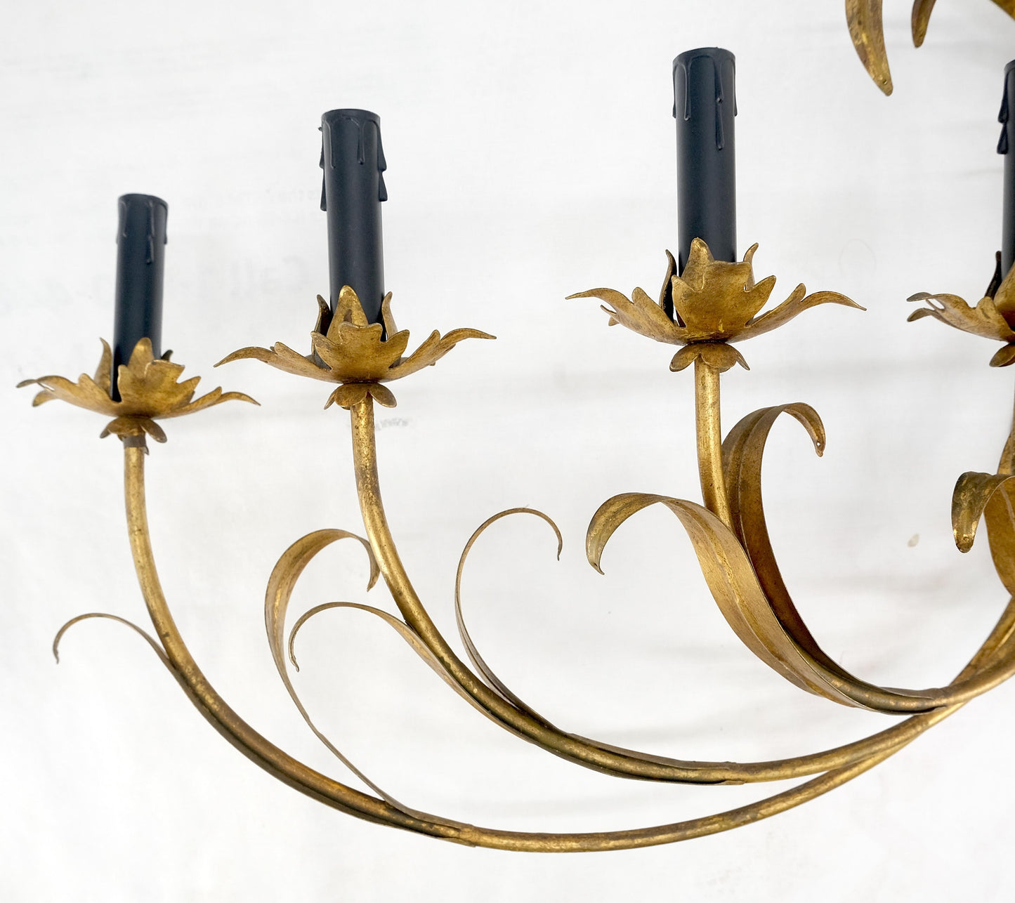 9 "Candles" Light Gilt Metal Sheaf of Leaves Motive Italian Wall Sconce MINT!