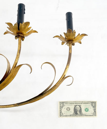 9 "Candles" Light Gilt Metal Sheaf of Leaves Motive Italian Wall Sconce MINT!