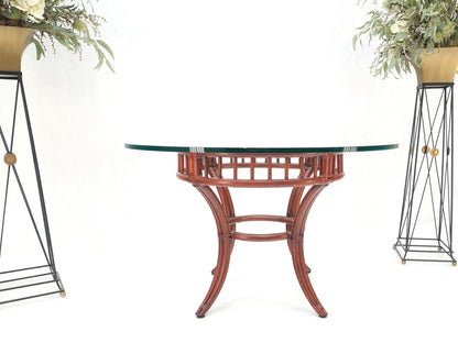 Large Round Bamboo Glass Top MCM Dining Dinette Table by McGuire MINT!