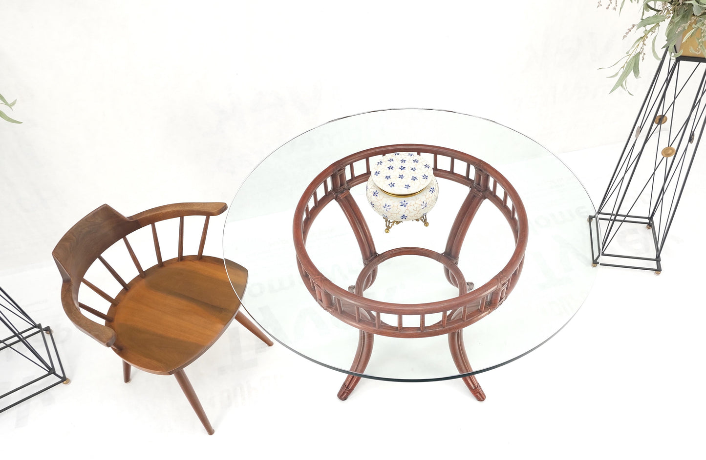 Large Round Bamboo Glass Top MCM Dining Dinette Table by McGuire MINT!