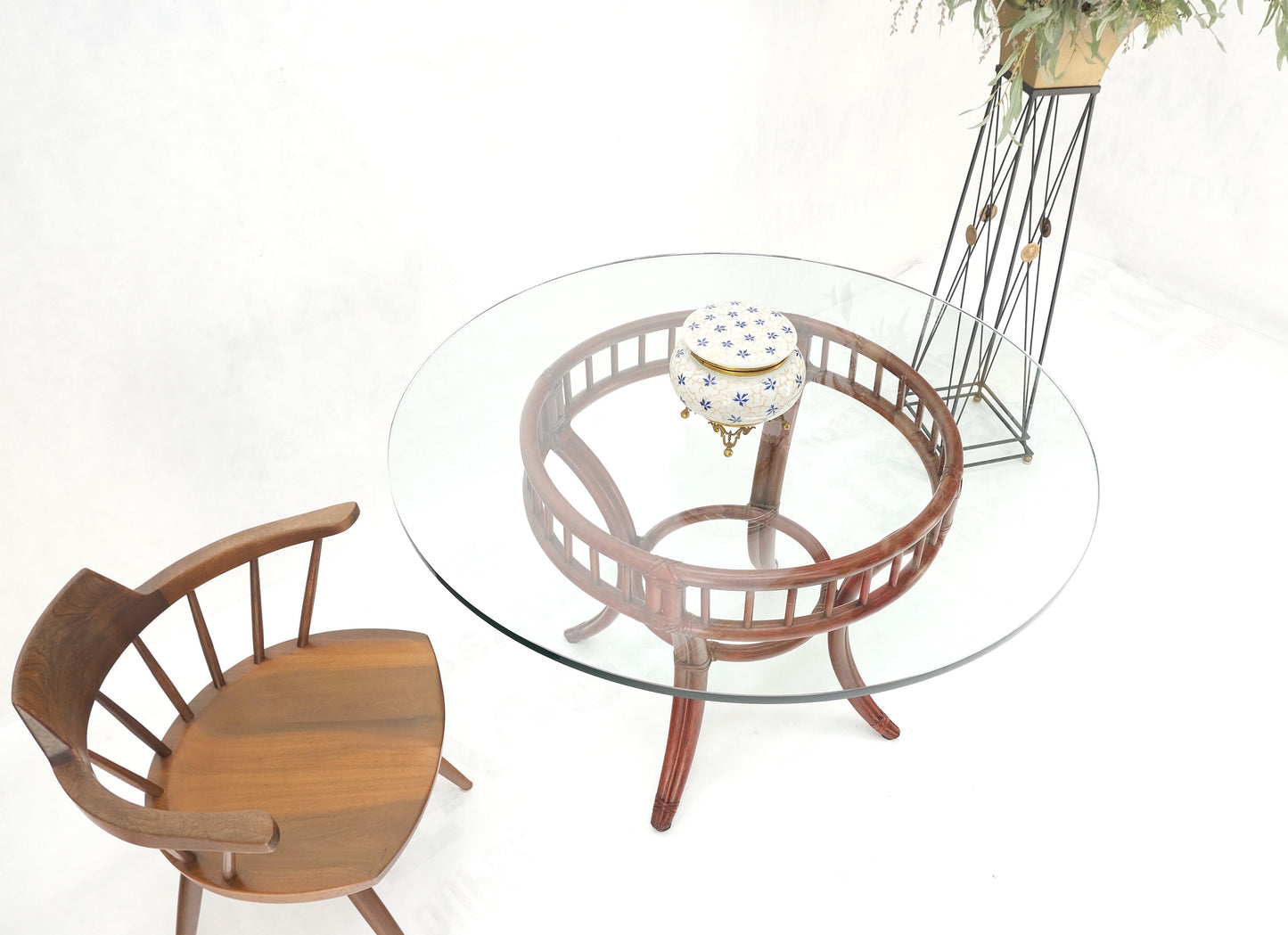 Large Round Bamboo Glass Top MCM Dining Dinette Table by McGuire MINT!