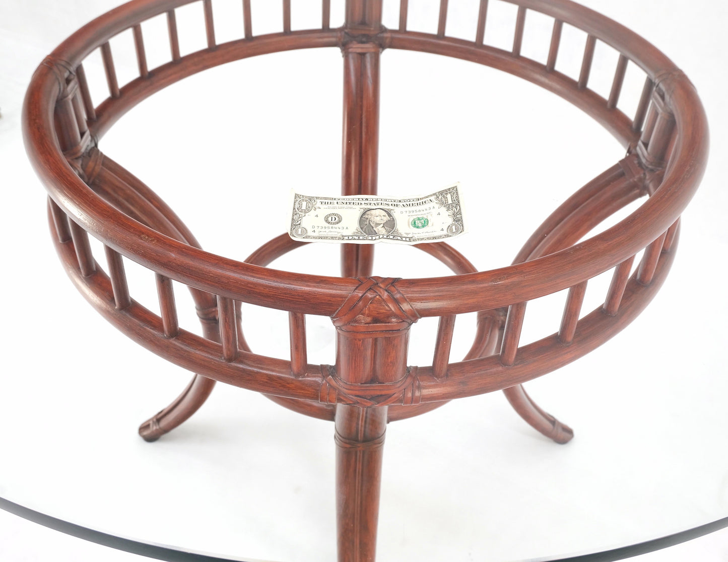 Large Round Bamboo Glass Top MCM Dining Dinette Table by McGuire MINT!