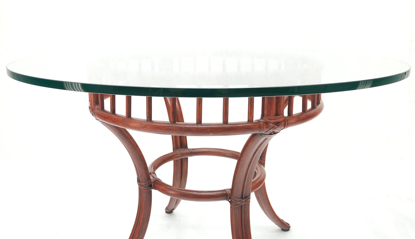 Large Round Bamboo Glass Top MCM Dining Dinette Table by McGuire MINT!