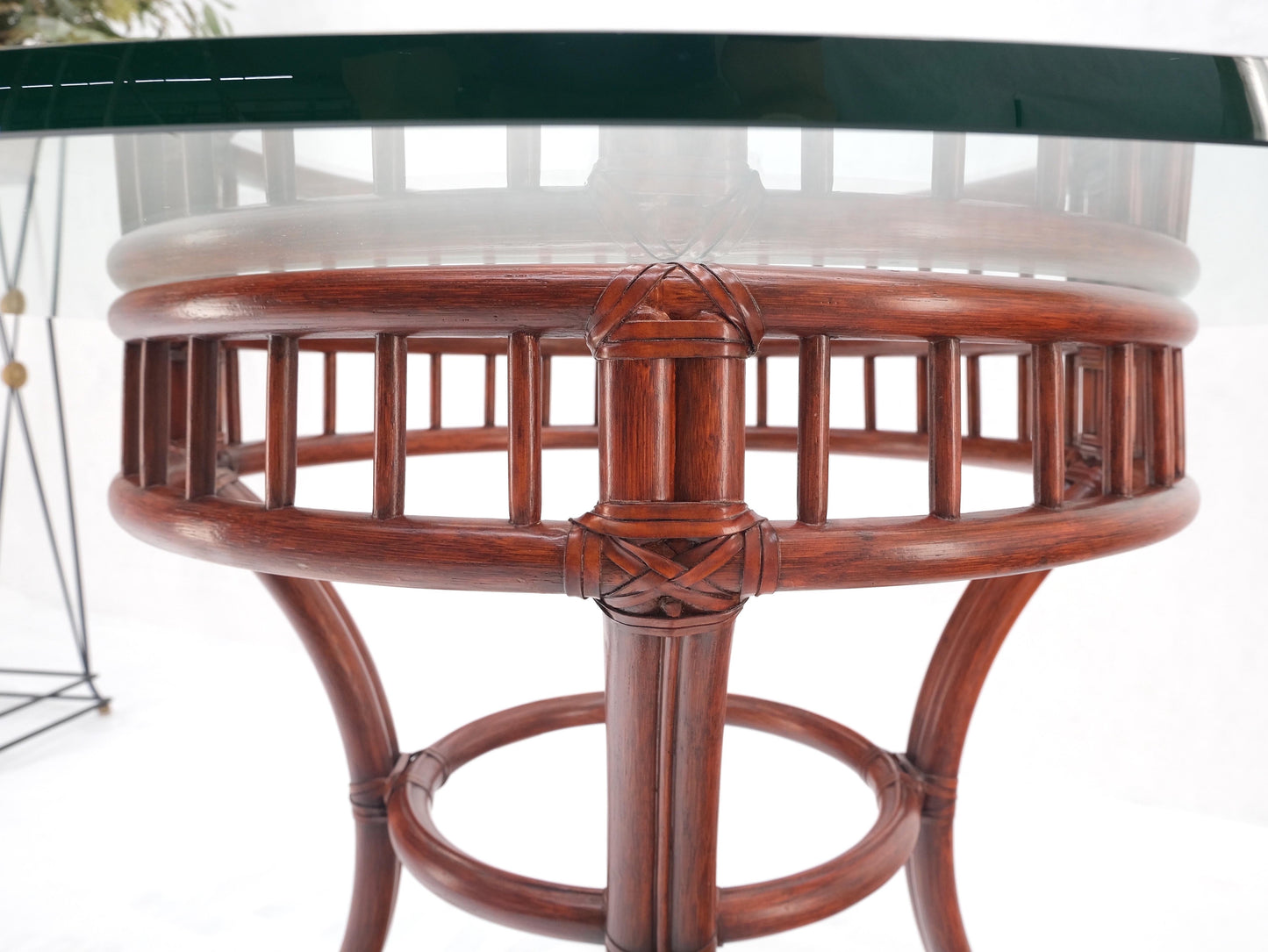 Large Round Bamboo Glass Top MCM Dining Dinette Table by McGuire MINT!