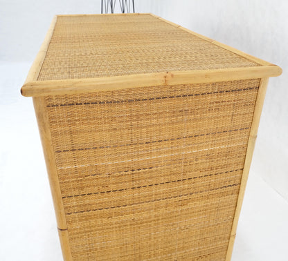 Mid-Century Modern Bamboo Rattan Cane Two Drawers Brass Pulls Decorative Desk