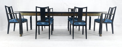 Black Lacquer Gold Ornament Decorated 6 Chairs 2 Leaves Dining Table Set MINT!