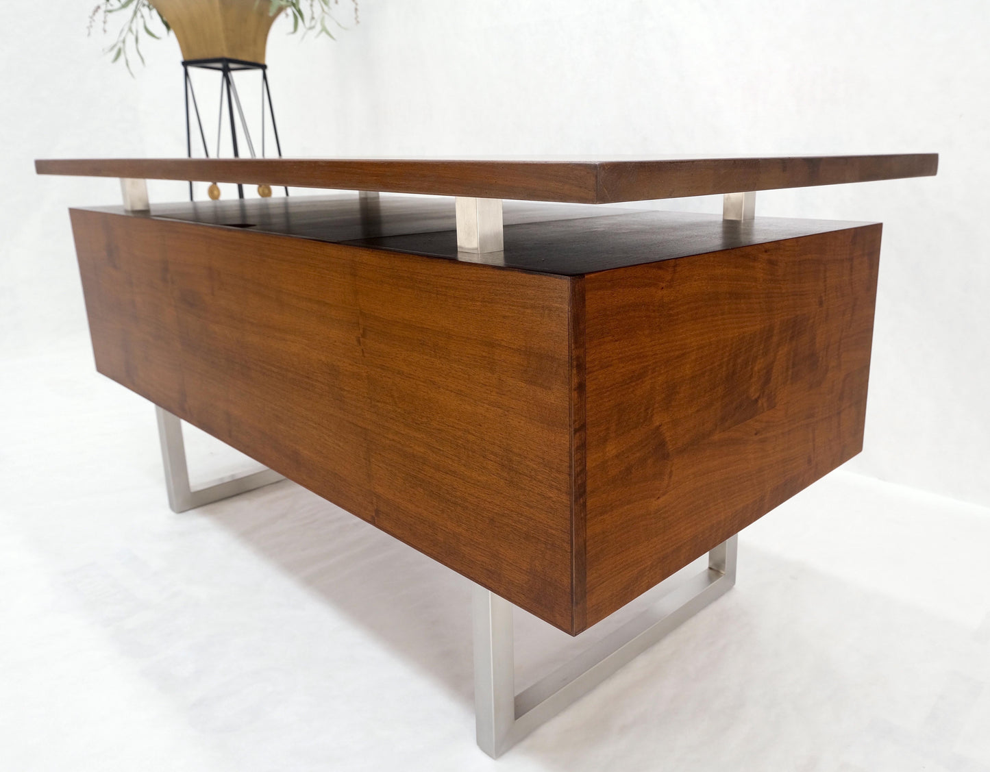 Solid Walnut Mid-Century Modern Floating Top All Restored Desk Table Mint!