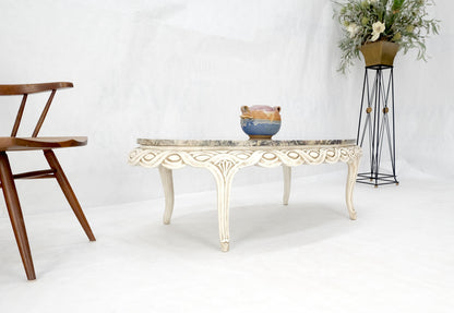 Braided Bezel Oval Marble Top White Pickle Finish French Provincial Coffee Table