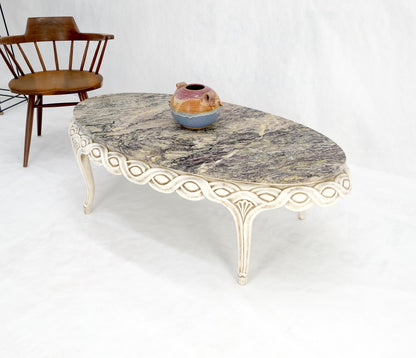 Braided Bezel Oval Marble Top White Pickle Finish French Provincial Coffee Table