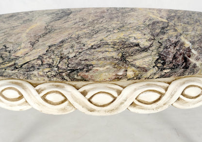 Braided Bezel Oval Marble Top White Pickle Finish French Provincial Coffee Table