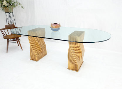 Racetrack Oval Shape 3/4" Glass Top Sheaf of Twisted Bamboo Bases Dining Table