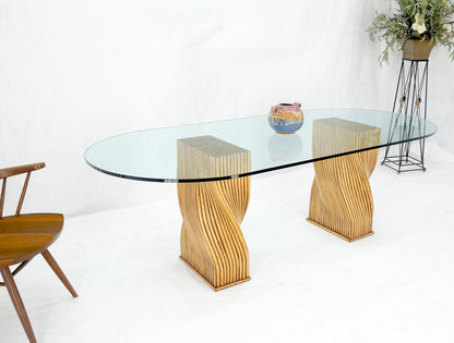 Racetrack Oval Shape 3/4" Glass Top Sheaf of Twisted Bamboo Bases Dining Table