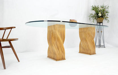 Racetrack Oval Shape 3/4" Glass Top Sheaf of Twisted Bamboo Bases Dining Table