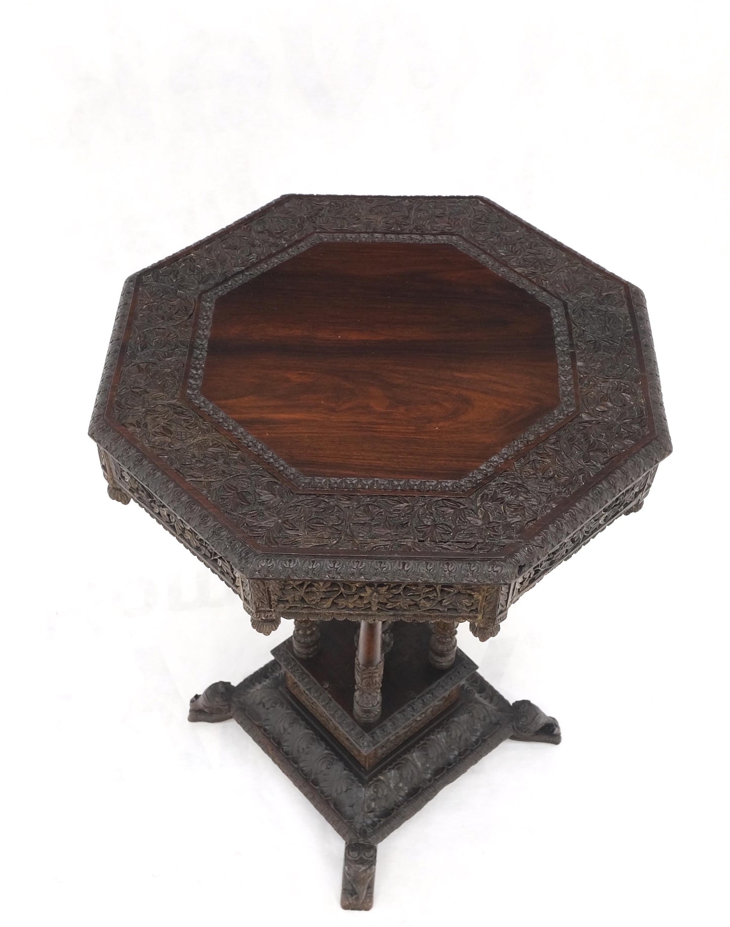 Very Fine Carved Solid Rosewood Asian Oriental Lamp Occasional Stand Table Mint