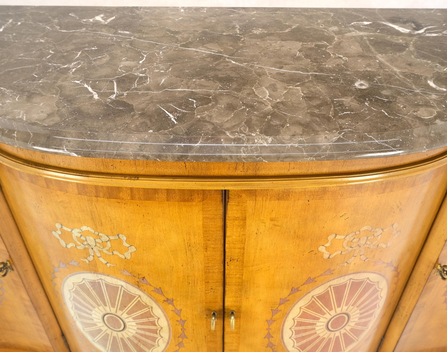 Adams Style Decorated Serpentine Front Marble Top 4 Drawers Doors Sideboard MINT