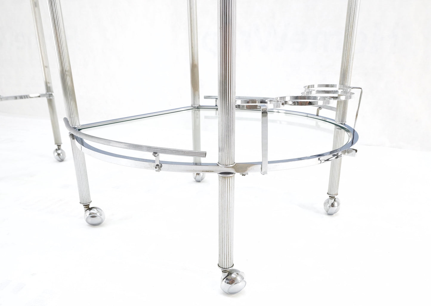 Round Chrome Mid-Century Modern Bauhaus Glass Top Serving Cart on Wheels Mint!