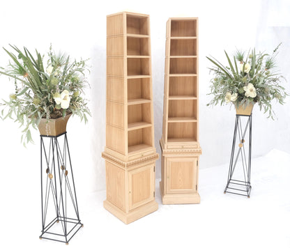 Pair New Unfinished Baker Obelisk Shape Double Sided 360 Degree Walnut Bookcases