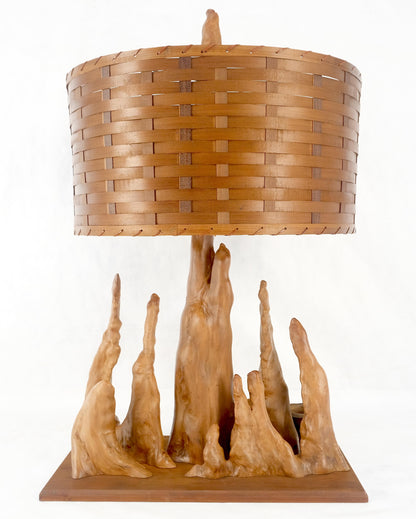 Mid Century Cypres Root Driftwood Style Backet Weave Shape Shade Table Lamp MINT