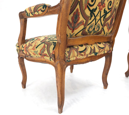 Pair of His & Hers Finely Carved Walnut Country French Lounge Armchairs Tapestry