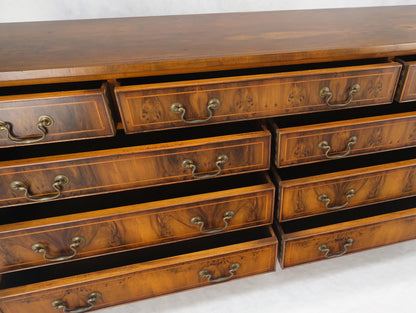 Yew Wood Long 9 Drawers Long Pencil Inlaid Dresser Credenza Brass Drops MINT!