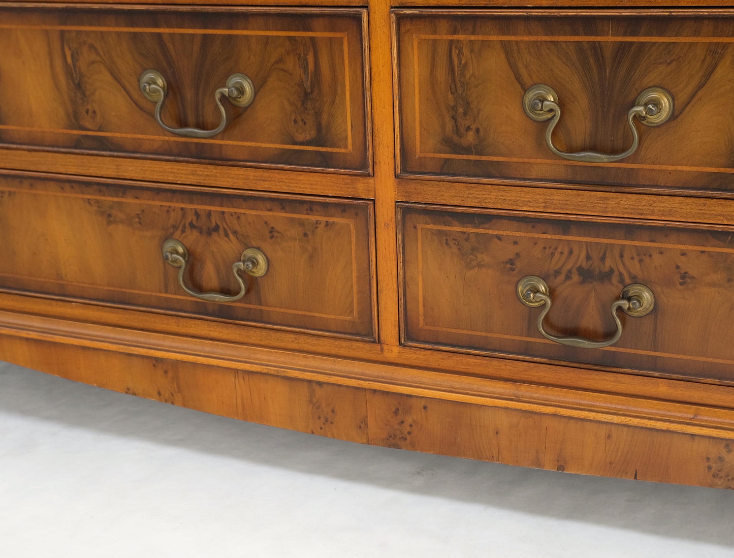 Yew Wood Long 9 Drawers Long Pencil Inlaid Dresser Credenza Brass Drops MINT!