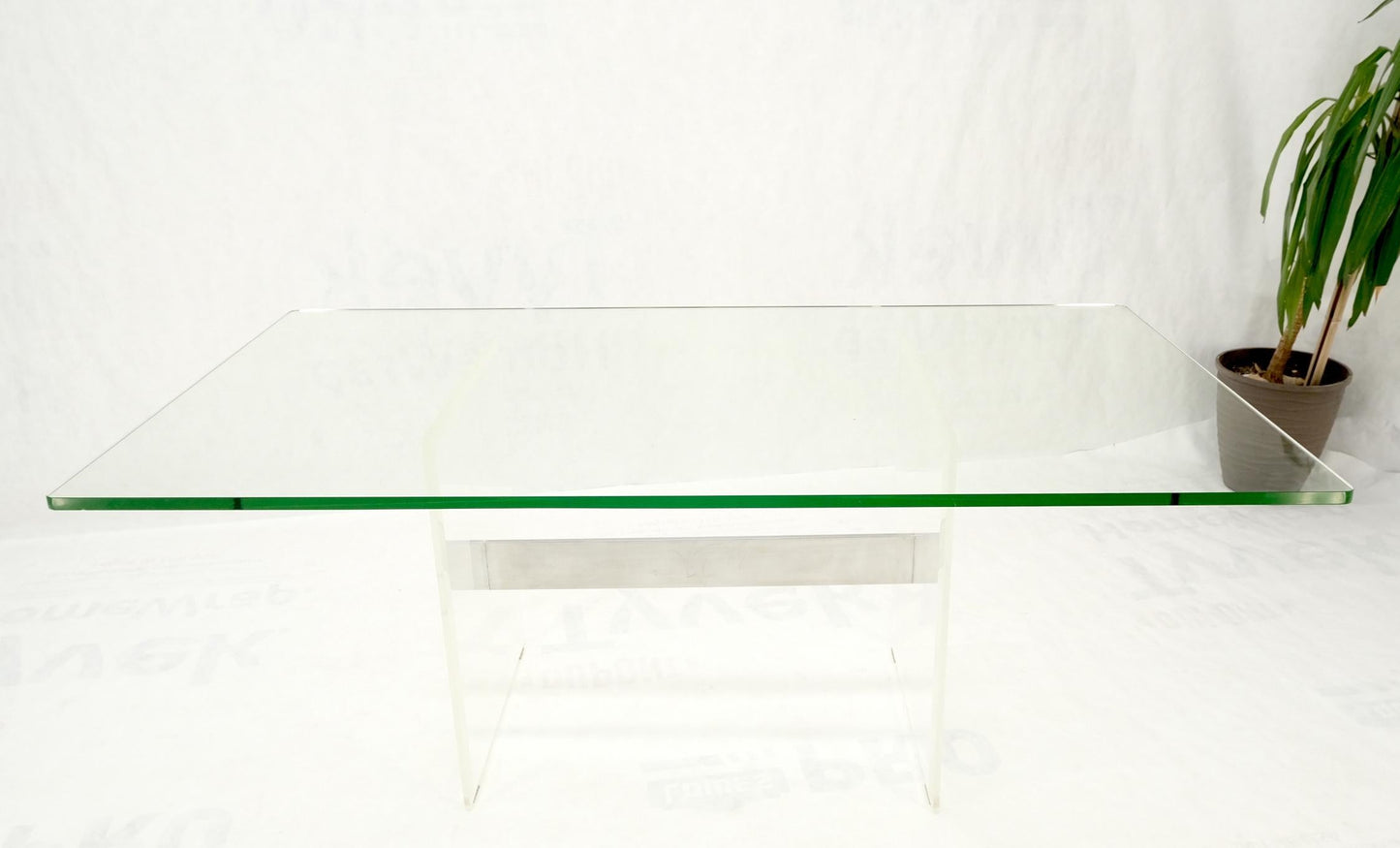 Lucite & Aluminum Base Rectangle Glass Top Dining Conference Table