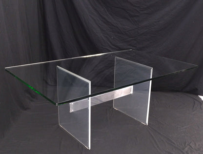 Lucite & Aluminum Base Rectangle Glass Top Dining Conference Table