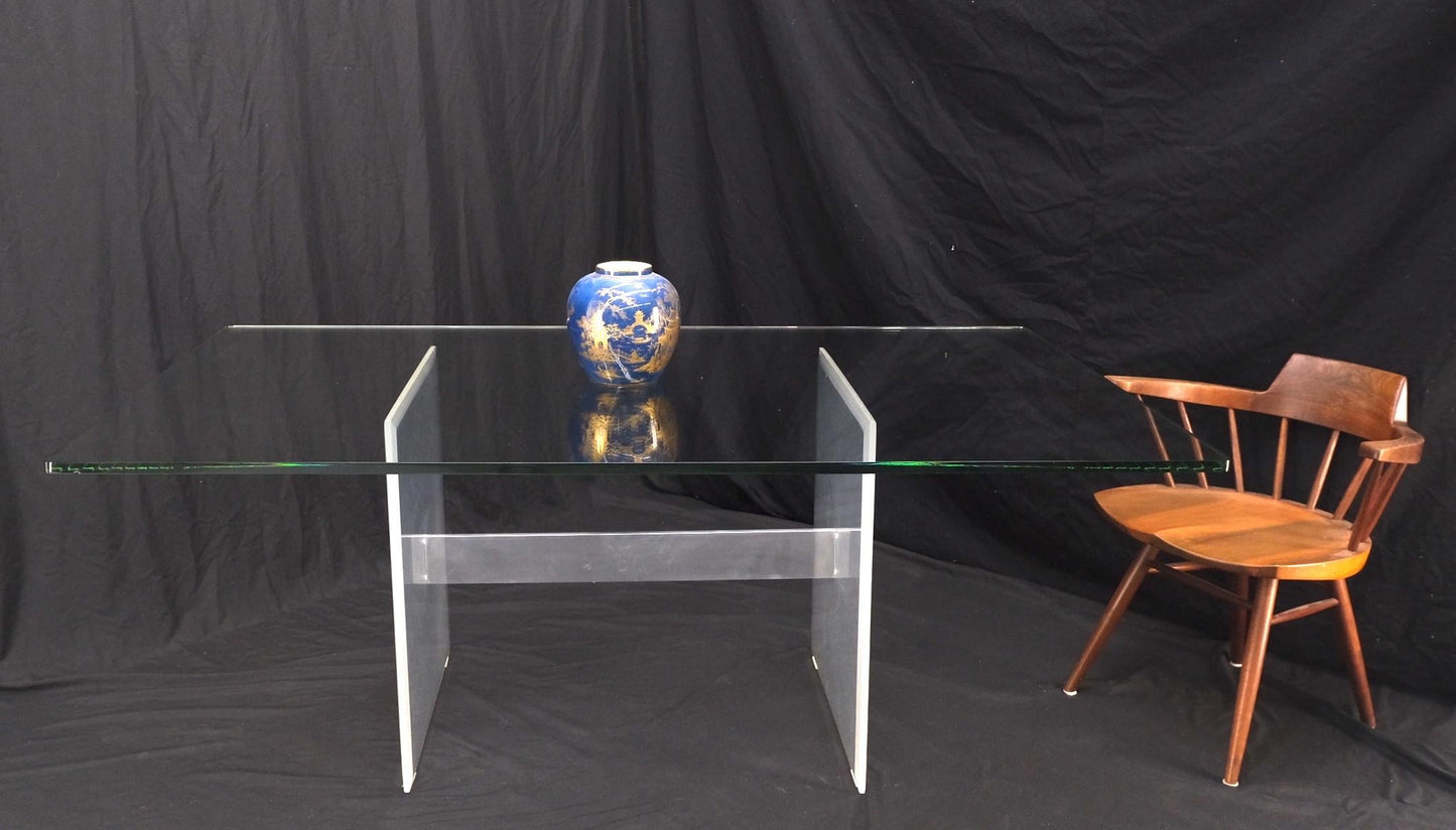 Lucite & Aluminum Base Rectangle Glass Top Dining Conference Table