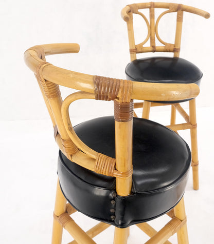 Set of 3 Black Vinyl Upholstery Bamboo Bar Stools Mid Century Modern MINT