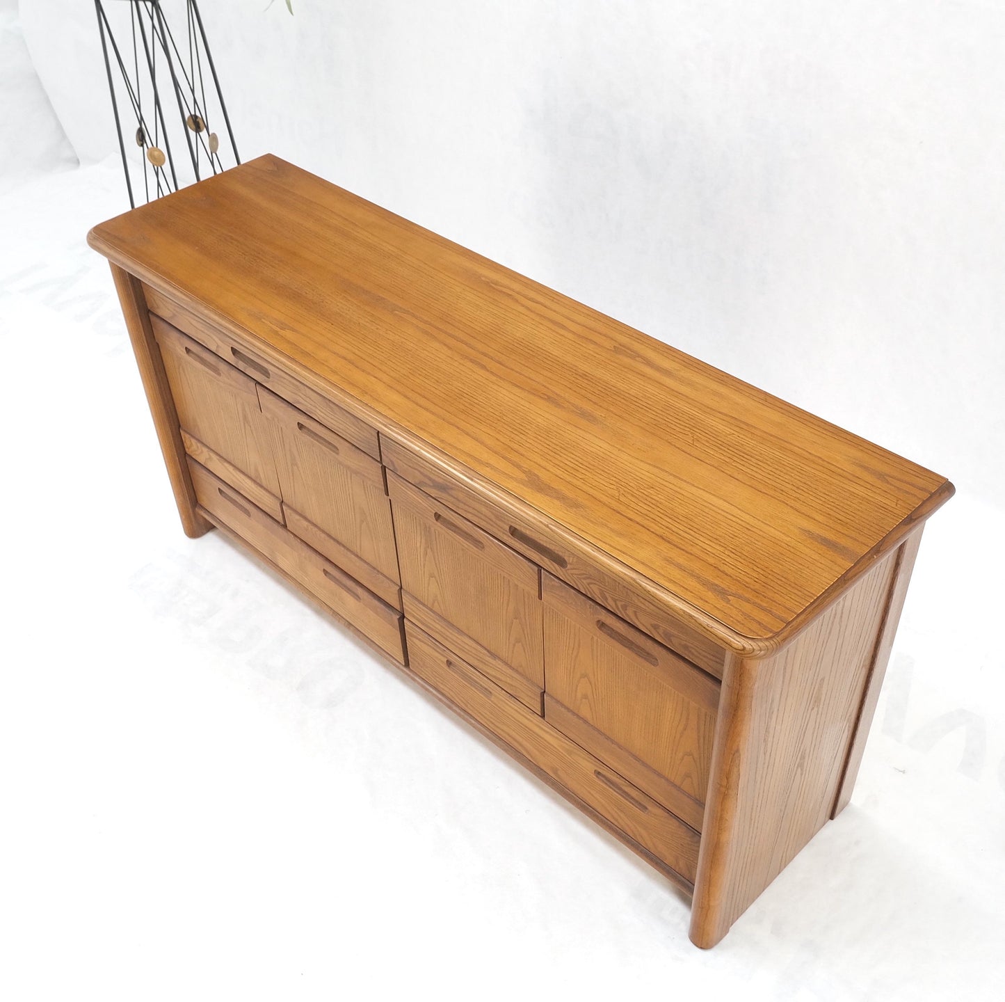 Solid Oak Mid-Century Modern Credenza Server Two Door Compartments Cabinet Mint!