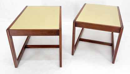 Pair of Mid Century Modern Solid Oil Walnut c1970s Brass Tops Side End Tables