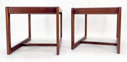 Pair of Mid Century Modern Solid Oil Walnut c1970s Brass Tops Side End Tables