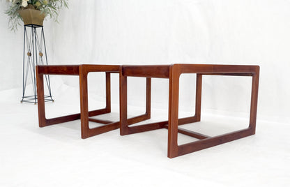 Pair of Mid Century Modern Solid Oil Walnut c1970s Brass Tops Side End Tables