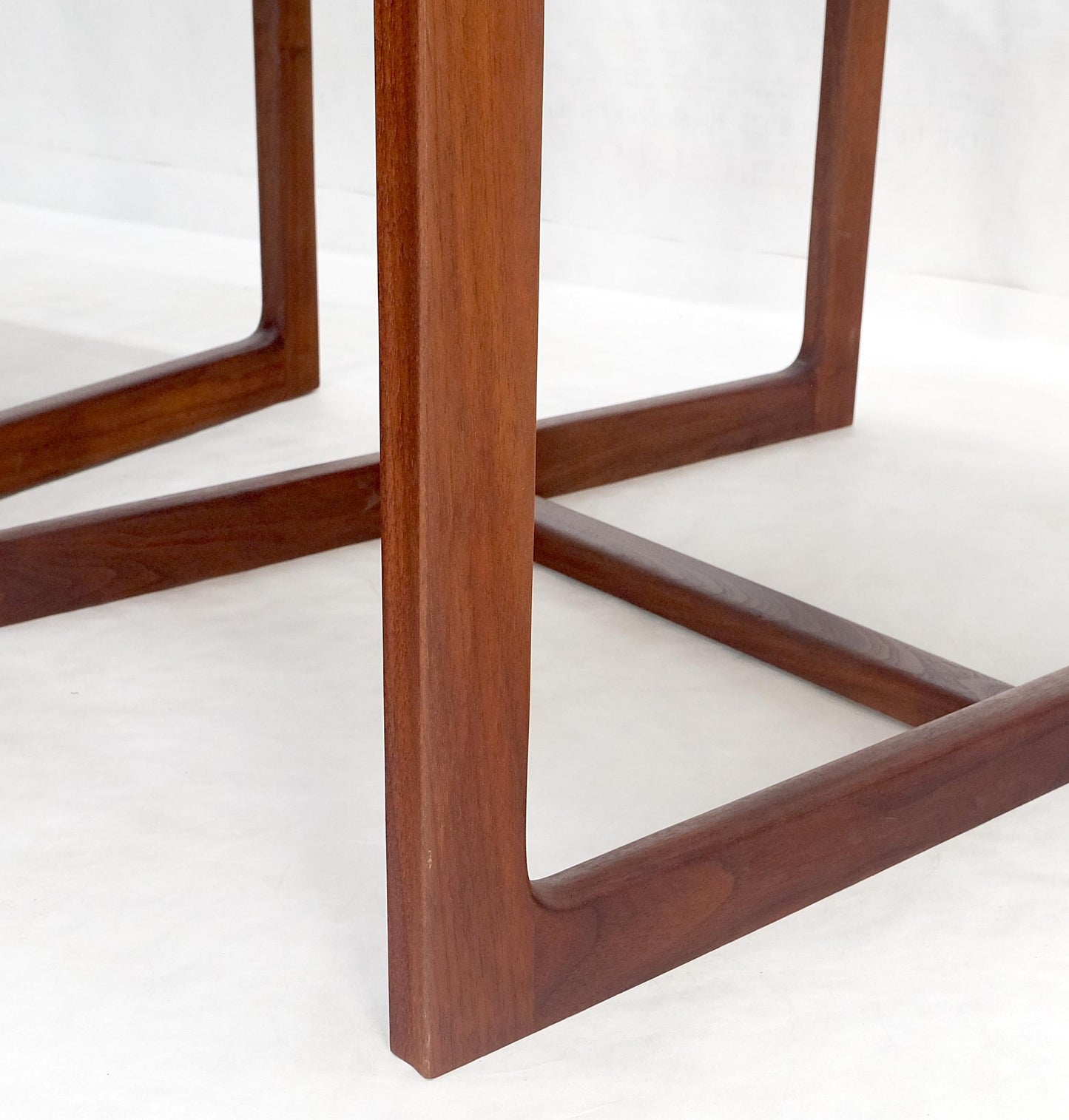 Pair of Mid Century Modern Solid Oil Walnut c1970s Brass Tops Side End Tables