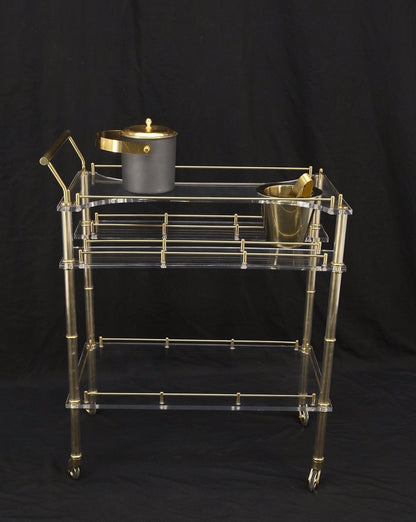 Mid-Century Modern Lucite & Gold Gilt Metal Serving Tray Cart Ice Bucket Mint!