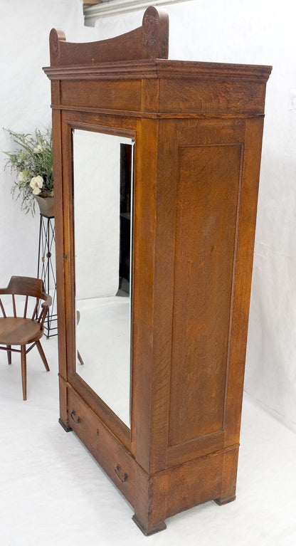 Solid Oak Massive Arts & Crafts One Door Armoire Wardrobe Large Beveled Mirror