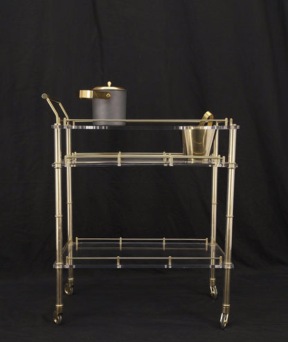 Mid-Century Modern Lucite & Gold Gilt Metal Serving Tray Cart Ice Bucket Mint!