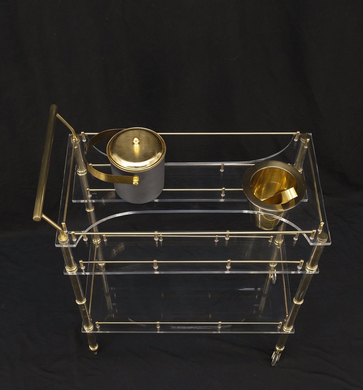 Mid-Century Modern Lucite & Gold Gilt Metal Serving Tray Cart Ice Bucket Mint!