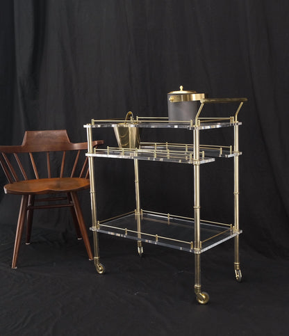 Mid-Century Modern Lucite & Gold Gilt Metal Serving Tray Cart Ice Bucket Mint!