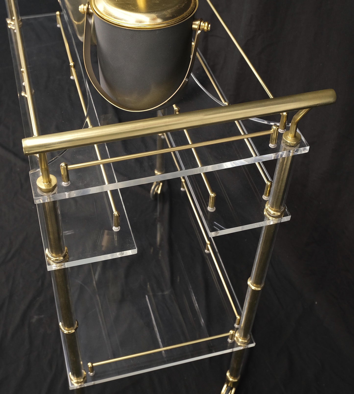 Mid-Century Modern Lucite & Gold Gilt Metal Serving Tray Cart Ice Bucket Mint!