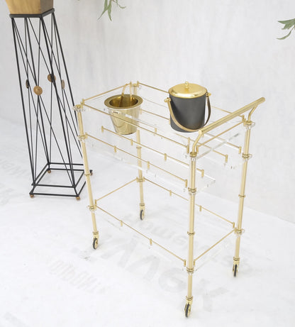 Mid-Century Modern Lucite & Gold Gilt Metal Serving Tray Cart Ice Bucket Mint!